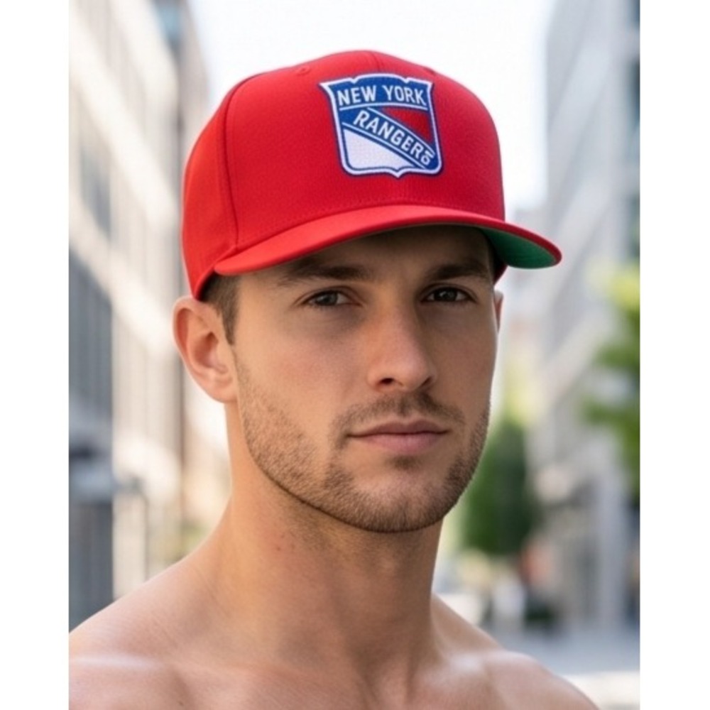 Mitchell & Ness New York Rangers Vintage NHL Snapback Hat Red Flat Brim Cap - Picture 2 of 15